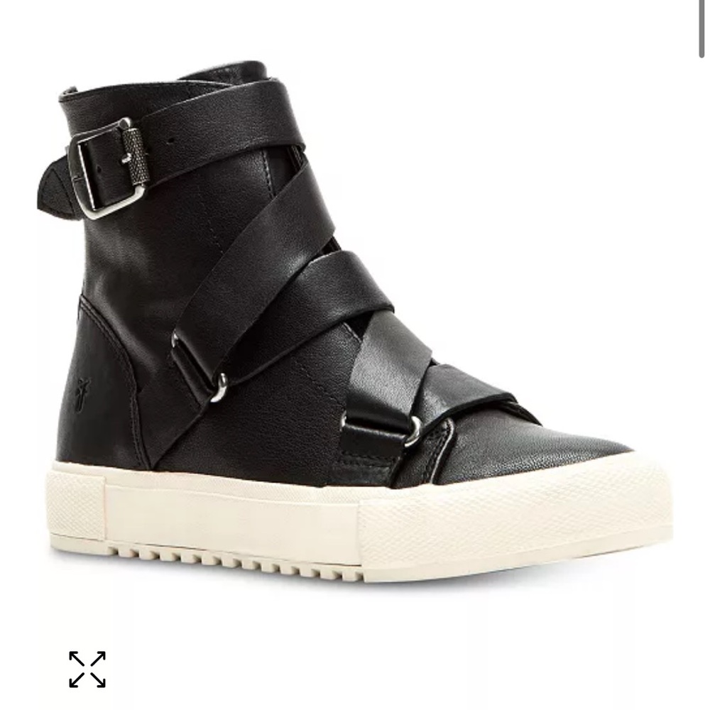 Frye Black Black Gia Moto High Top Leather Crisscross Buckle‎ Detail Sneakers 7